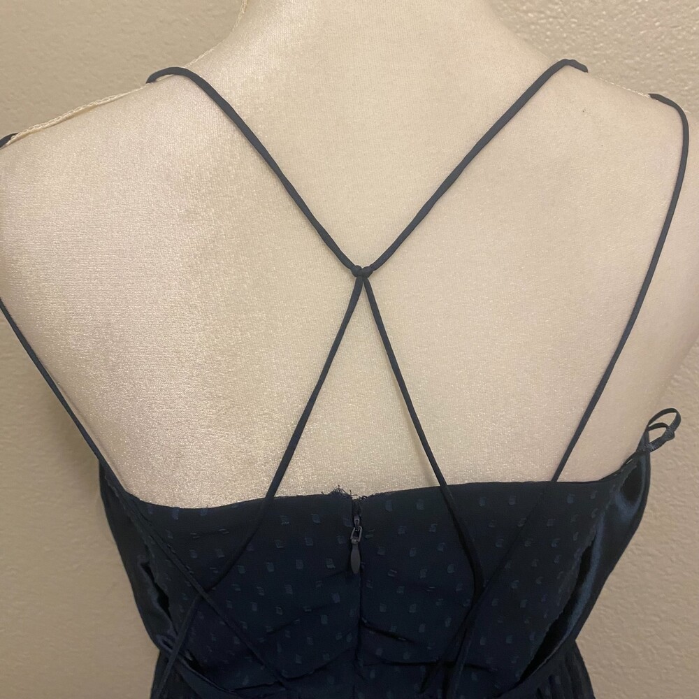 RANNA GILL Lucinda Navy Blue Beaded Bodice Lined Spaghetti Strap Maxi Dress Sz 4 - Picture 8 of 9